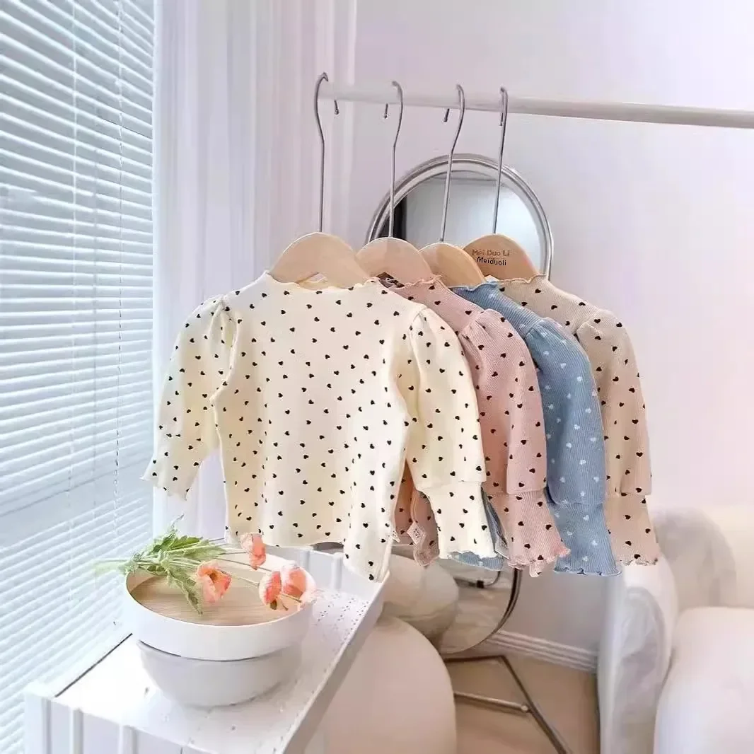 Kids Long Sleeved Undershirt Girls Cute Floral Dots T-shirt 2-10T Children Boys Sweet Tops Bottoming Shirt t shirt for kids boy