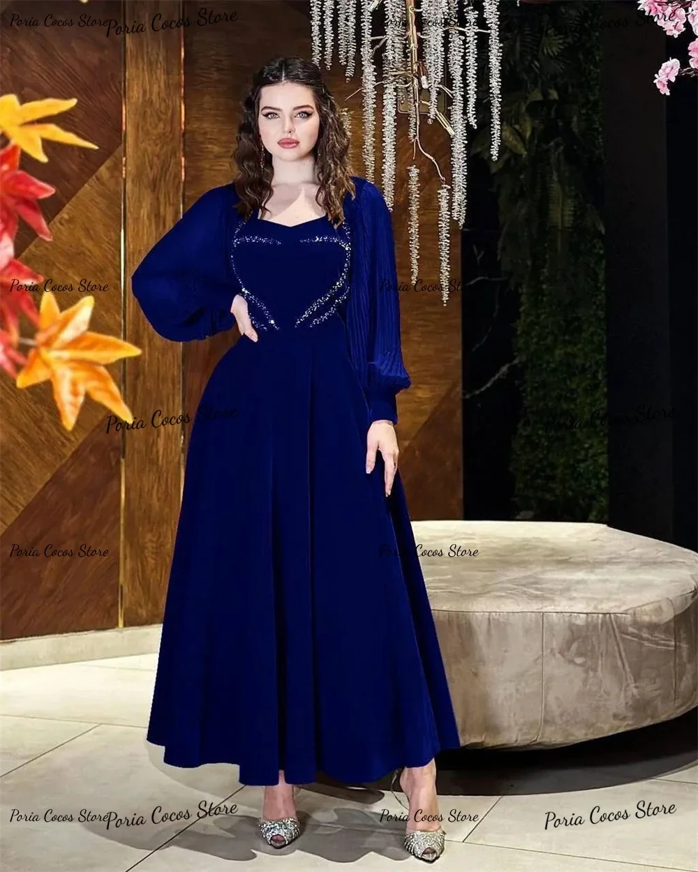 Customized Vintage Evening Party Dresses Lace A-line Pleat Ankle-Length Square Neck Exquisite Prom Gown Velour فساتين سهرة فخمه