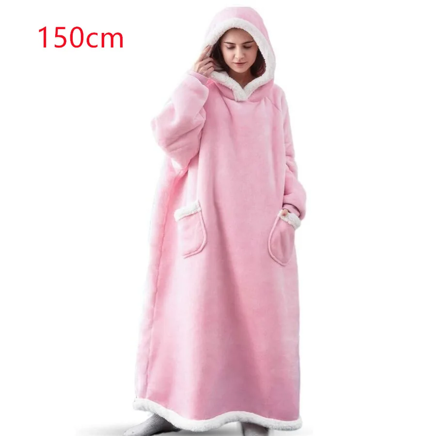 2022 Super Long Flannel Blanket with Sleeves Winter Hoodies Sweatshirt Women Men Pullover Fleece Giant TV Blanket Oversized New