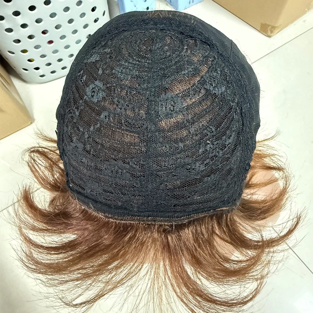 4 # قصيرة عابث قطع شعر مستعار شعر الإنسان الشوكولاته براون خصلات الشعر المستعار الإنسان للنساء الصبي قطع شعر مستعار Duby رخيصة مع الانفجارات آلة صنع الباروكات #5