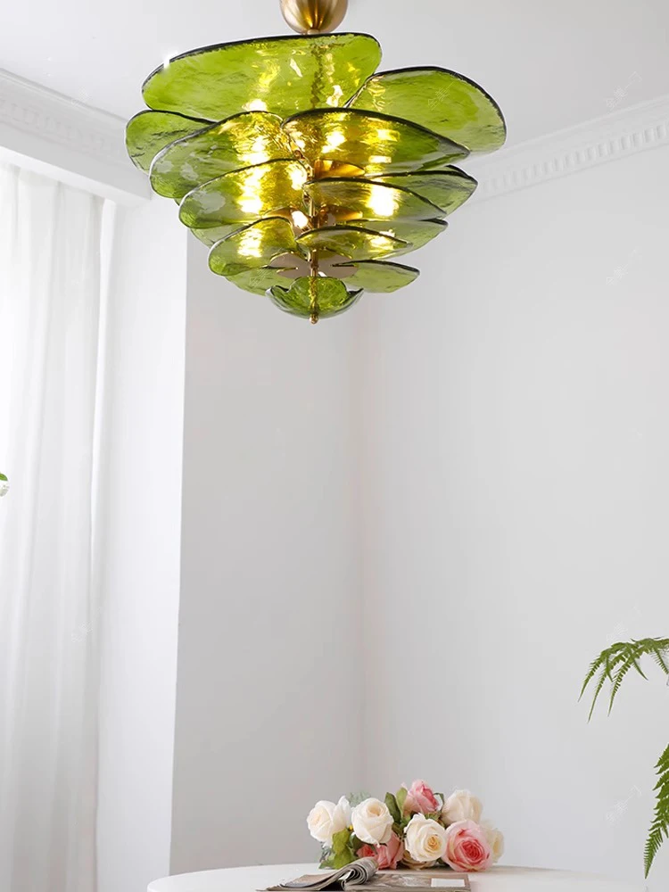 Italian Designer Vintage Glass Chandelier Green Home Decoration Transparent Hanging Lamps for Ceiling Bedroom Dining Room Lustre