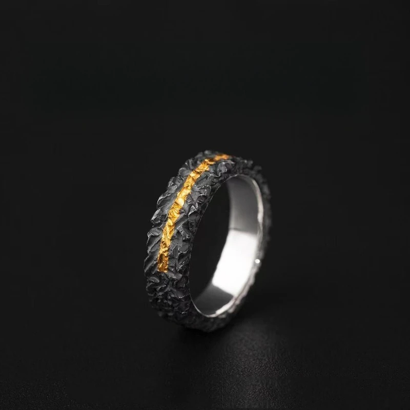 

Original design: Time flowing gold ring, Thai silver trendy men's mouth, retro rough, light luxury, niche index finger rings