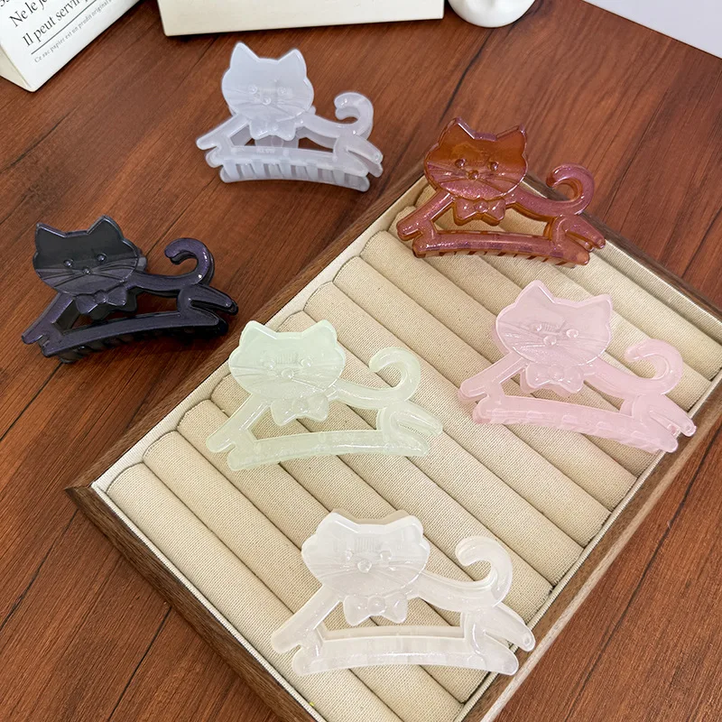 

Игримый сверкающий полый мультяшный маленький кот во французском стиле, заколка для волос среднего размера, милый и милый женский аксессуар для волос в виде акулы