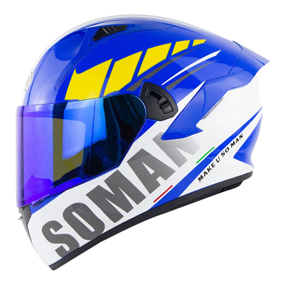 

M-2XL Blue White Full Face Racing Helmet Anti-Fall Motorcycle Equipment Breathable Head Protection Wear-Resistant Motocross Kask