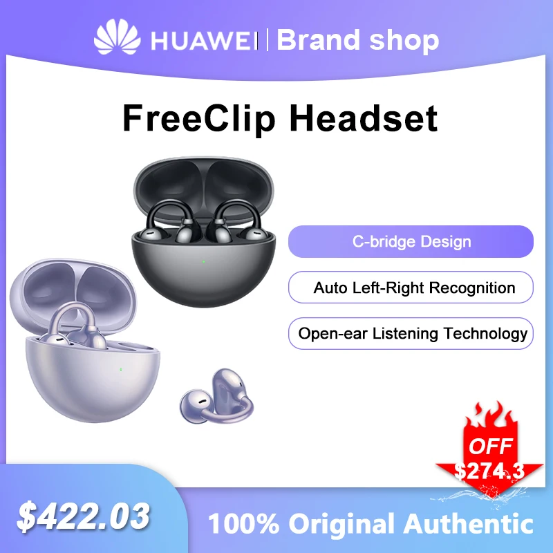 

HUAWEI FreeClip Wireless Bluetooth Headset C-bridge Design Headphones Open-ear Listening Technology Touch Sports Earphone