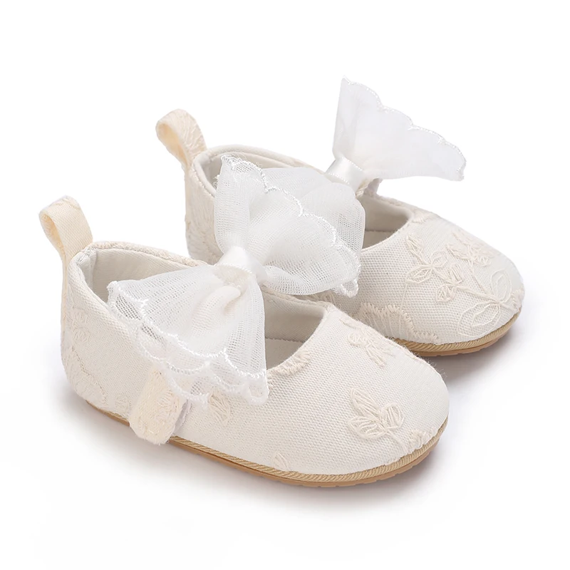 Mocassins de renda branca para menina, mocassins princesa, mocassins de franja de arco, calçado antiderrapante, berço com sola de borracha, fofo