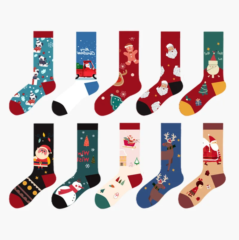 

Randomly 4 pairs of snowman Santa Claus cartoon medium tube socks for autumn and winter Christmas socks