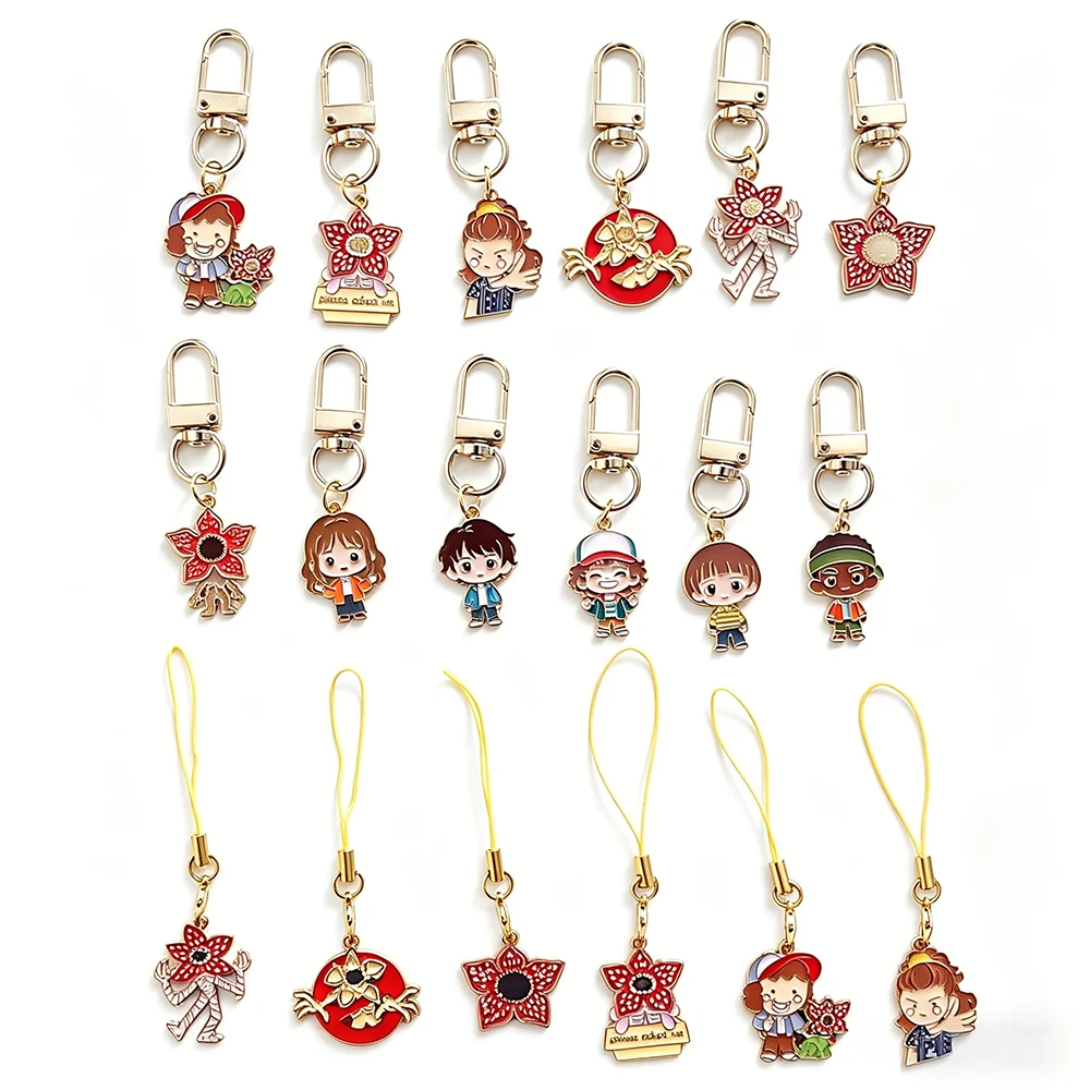 Llaveros de Metal de Stranger Things, 6 Piezas, Colgante de Personajes de Dibujos Animados como Will Byers, Mike Wheeler y Demogorgon, Set de Regalo Y2K Hecho a Mano