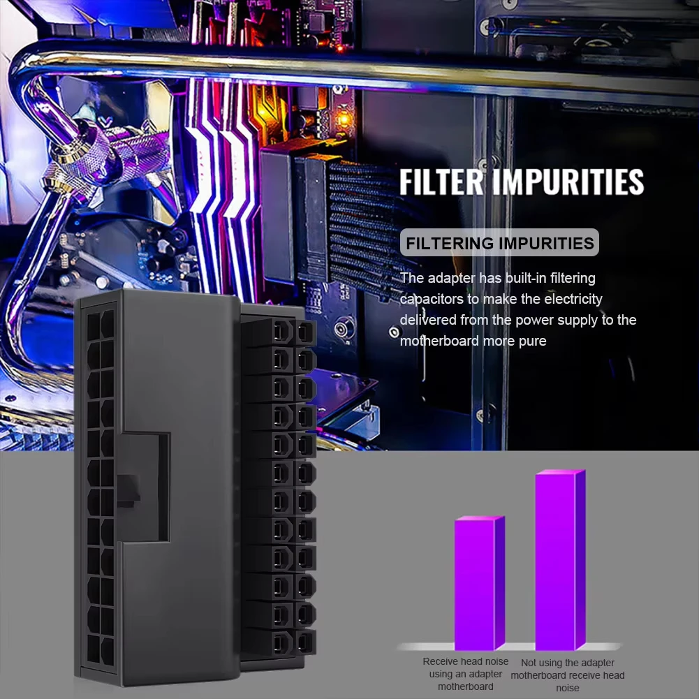 Teucer  ATX 24 Pin 90 degree Power Plug Adapter Mainboard Power Connectors Modular Insulated Supply Cable Mounting Accessessory