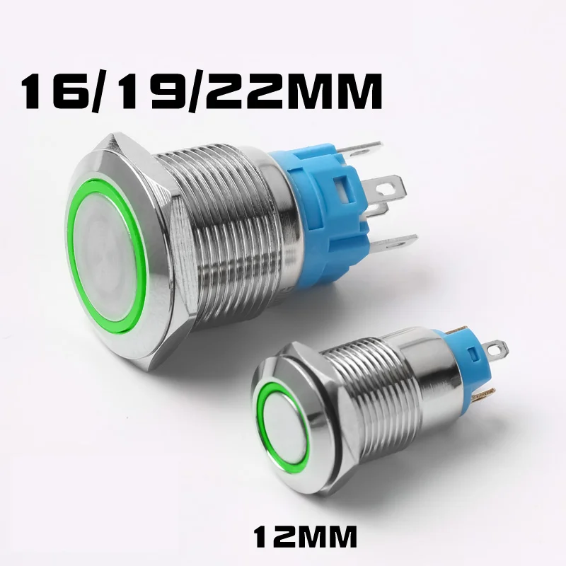 

10pcs 16mm Momentary Self-reset LED Metal Push Button Switch Self-locking Latching Power ring 12v