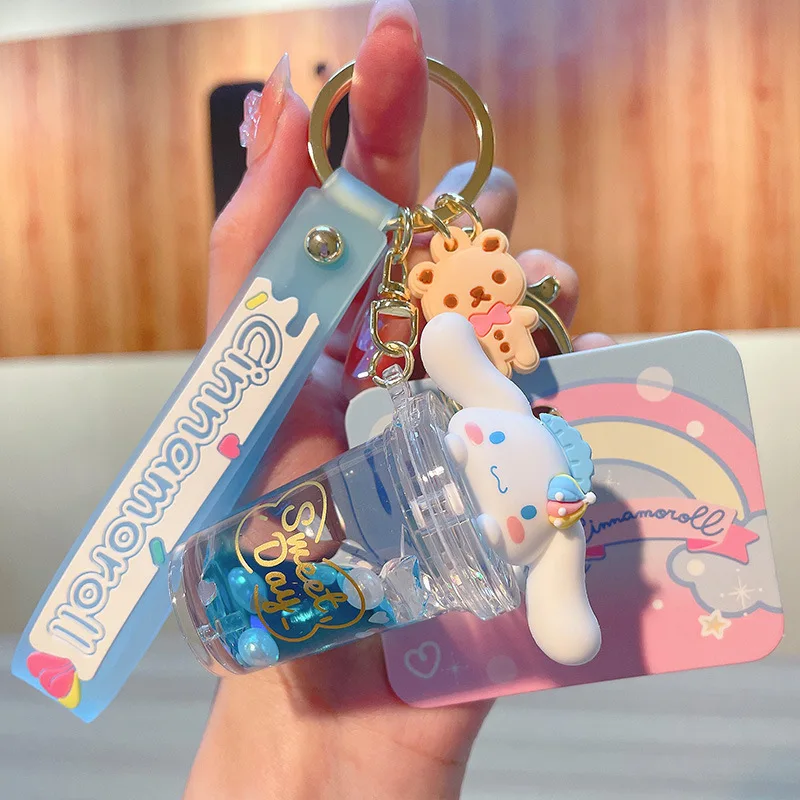 Sanrio Kuromi Melody Quicksand Keychain Cute Milk Tea Cup Shaker Key Ring Kawaii Bag Pendant Accessories for Car Keys Backpack view 5