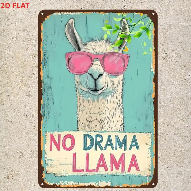 Alpaca Poster 2D Flat Aluminum Retro Metal Sign Decorative Wall Hanging for Home Decor