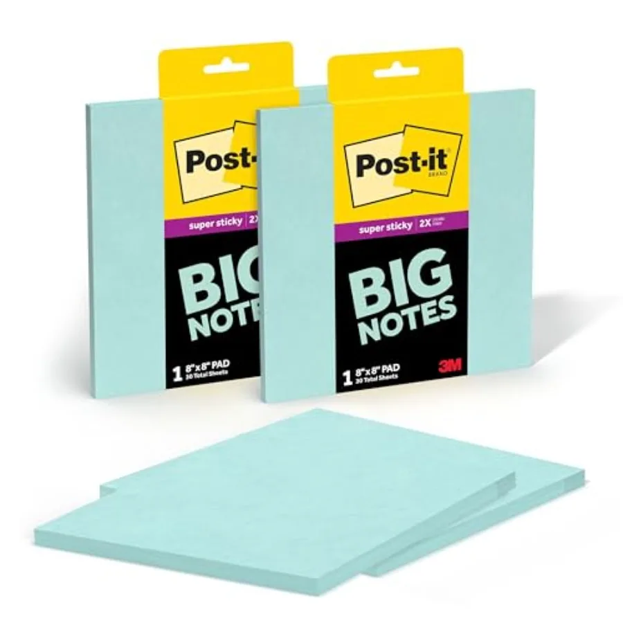 

Super Sticky Big Notes, 8 in. x 8 in., Extra Large Sticky Notes in, 2 Pads, 60 Sheets Total, Great for Vision Boards, Creative