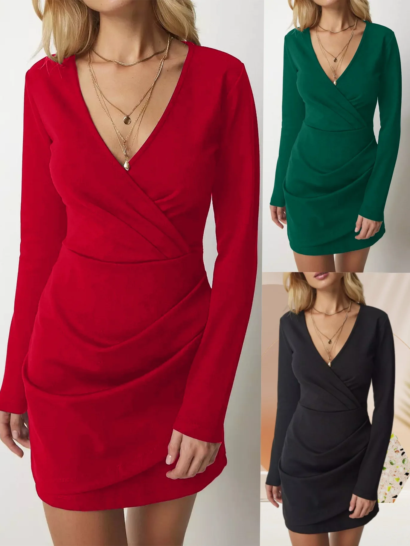 Seductive Dress, Plunging Deep Neckline Dress, Luxury Satin Figurehugging Dress, Sophisticated Autumnal Eveningwear Gown