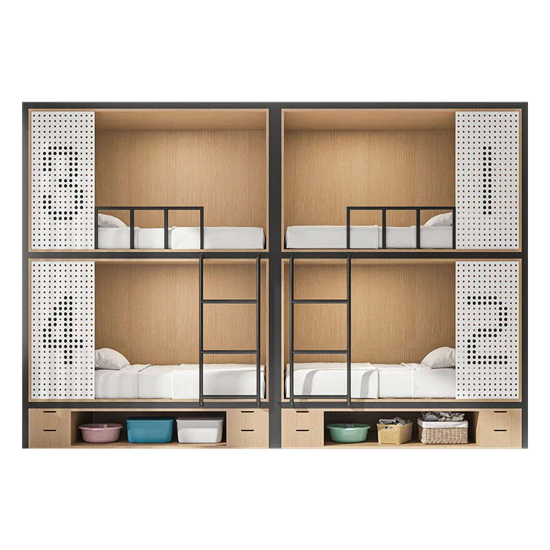 

Modern high and low electronic sports characteristic wooden space capsule design metal bunk bed school dormitory apartment youth