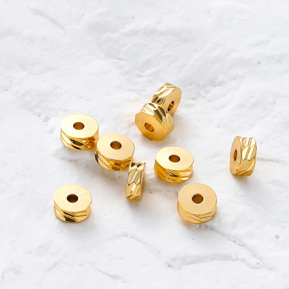 50pcs/lot 4mm 5mm 6mm 14k 18K Gold Brass Plating Flat Round Spacer Beads Round Diagonal-Cut Beads DIY Jewellery Making Supplies