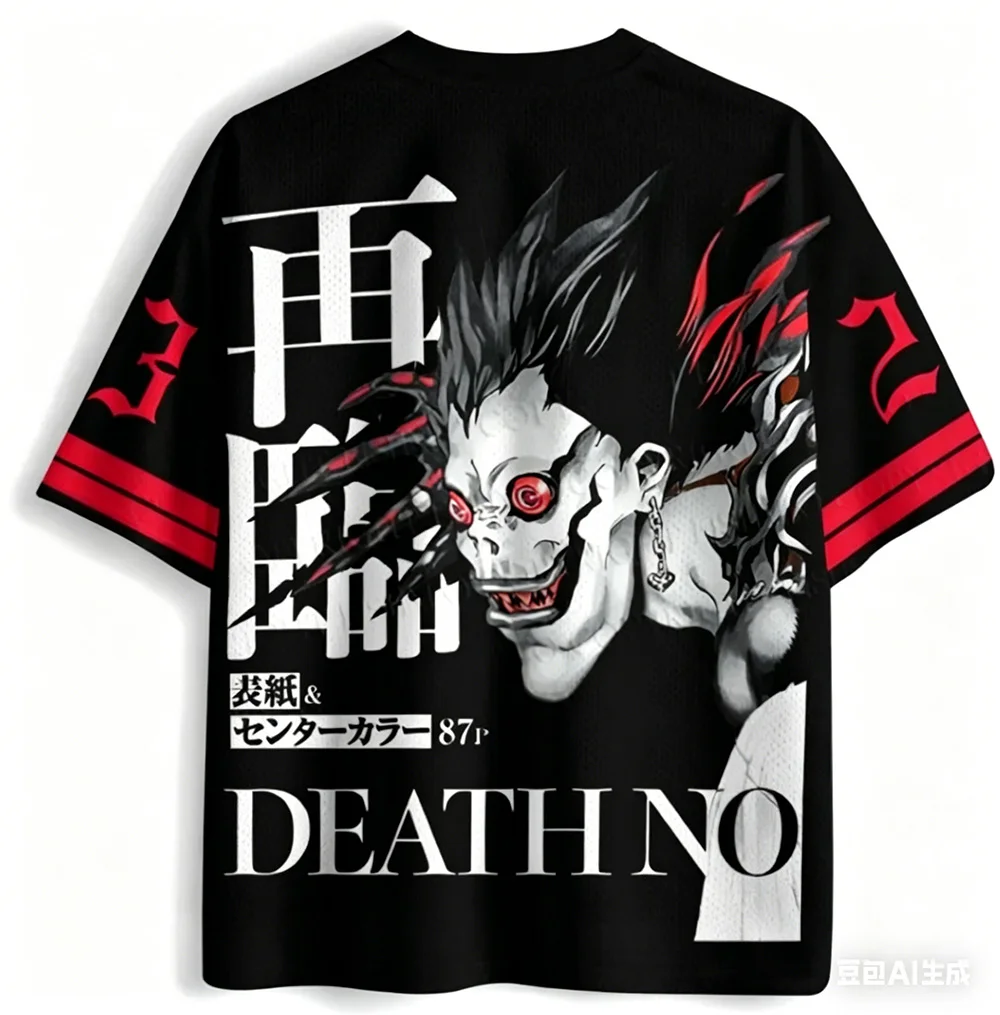 Kinder Erwachsene Death Note Liuke Rote Augen 3D-gedrucktes Jersey-Mesh Atmungsaktiver Amerikanischer Retro-Sportstil Kurzarm – Detail 8