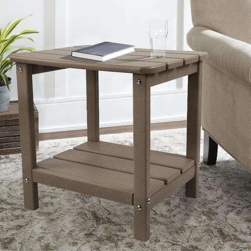 

Taupe Outdoor Side Table, Rectangular Patio Garden Porch Indoor End Table with Storage