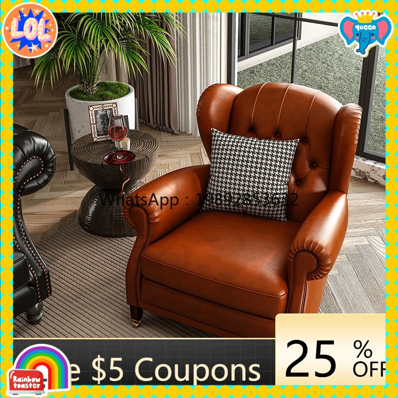 

Американское ретро-кресло из вощеной кожи для гостиной, одиночное кресло для отеля, клуба, кафе, из натуральной кожи