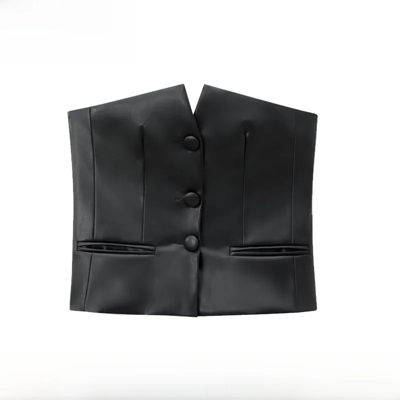Early Autumn New Fashionable Women's Tube Top Polyester Sleeveless Breathable Skin-friendly Back Button Design Top