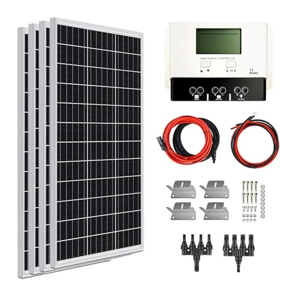 400W Monocrystalline Solar Panel Kit 30A Solar Charge Controller RV Marine Off Grid Power Kit