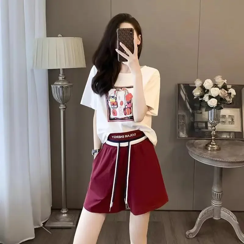 Summer Fashion 2024 Female Shorts Short Sleeve New Women\'s Sets Pieces Features Matching Full Cheap And Korean Style Offers Kit