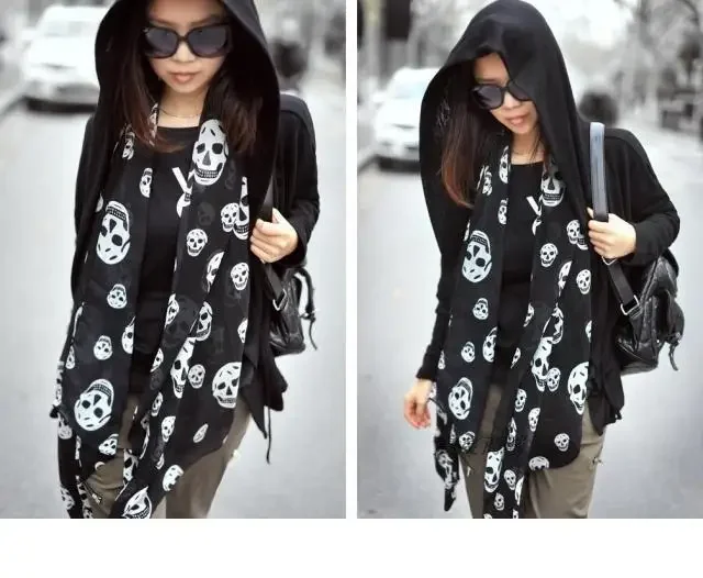 Summer Beach Long Shawl Fahion Skull Print Chiffon Silk Scarf Mulim Hijab For Man Women Soft Thin 50*150cm