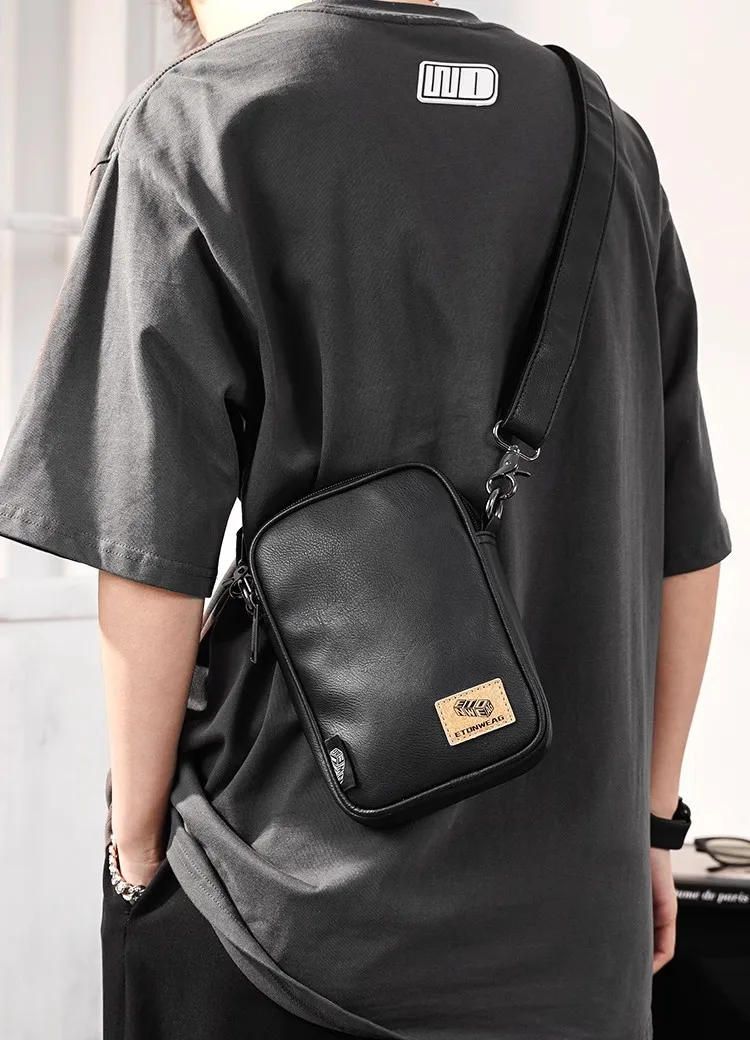 Korean Style Men Shoulder Bags Fashion Men Crossbody Bags Leather Unisex Phone Bag