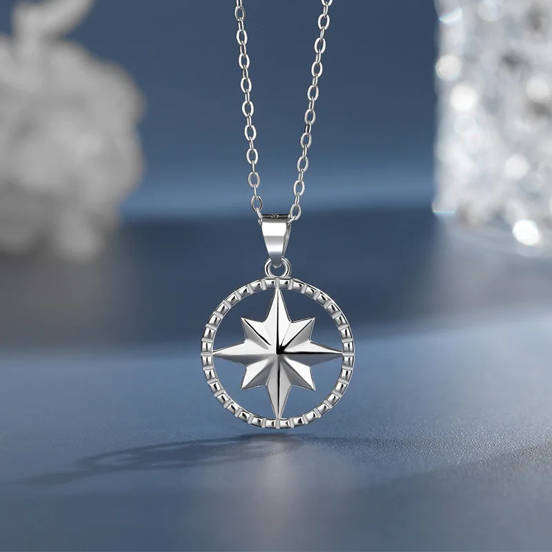 925 Sterling Silver Fashion Eight-pointed Star Compass Pendant Necklace for Women High-quality Clavicle Chain Jewelry Gifts