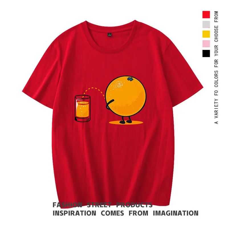 Orange Juice Parody Pure Cotton Printed T-shirt Men's And Women's Casual Fashion Trend Personalized Tee