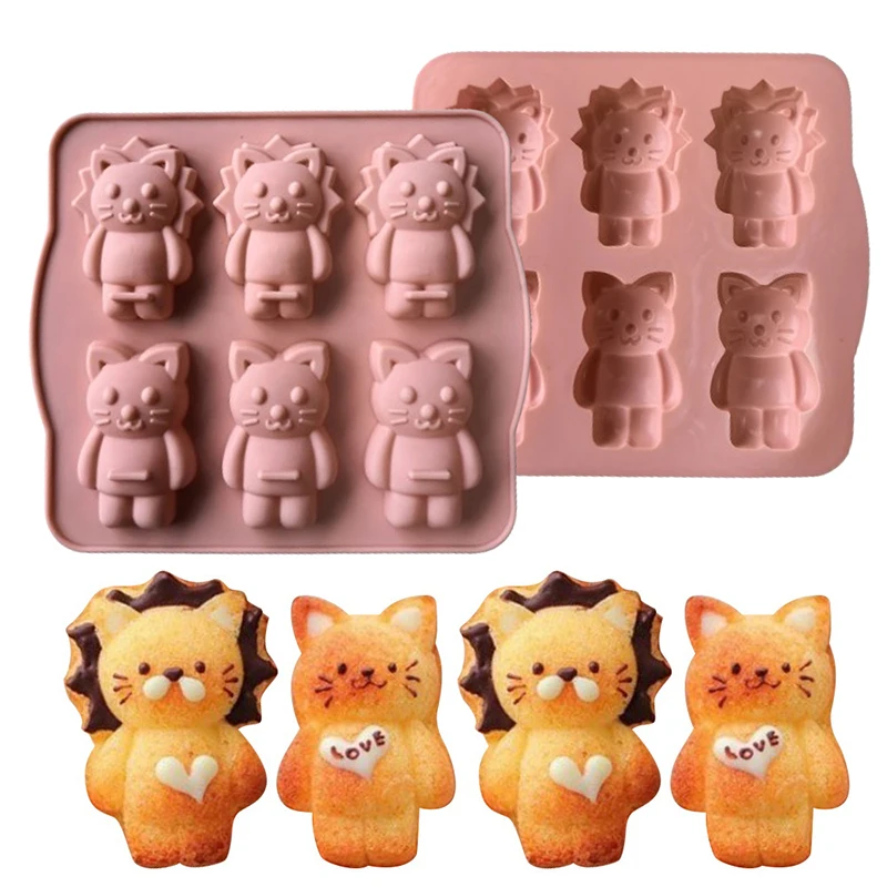 1 Pcs New Arrival Animal Lion And Cat Design Silicone Mousse Mold Diy Handmade Soap Mould Kitchen Cake Supplies Bakeware