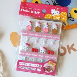 Letrero de plástico de Hello Kitty Sanrio Things para niños, tenedor de fruta para aperitivos, suministros Kawaii para festivales, 8/10 piezas