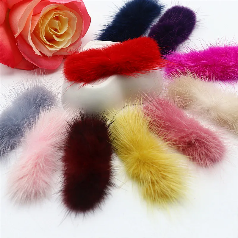 5/10 Pcs 3*7 Cm Mink Fur Pom-pom Bow Tie DIY Hairpin Headdress Corsage Bow Tie DIY Bow Hair Accessory Phone Case Crafts Material