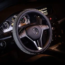 Steering Wheel Cover PU Leather with Crystal Rhinestones Non-Slip Fashion Diamond Design Colorful Drill Auto Accessories