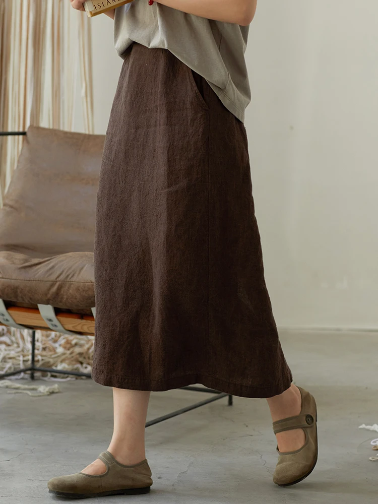 

Summer New T5 Wind Canion Straight Leg f Skirt with Ba Split 00 Colors Woven Linen Skirt Commute Artistic Sle mi...