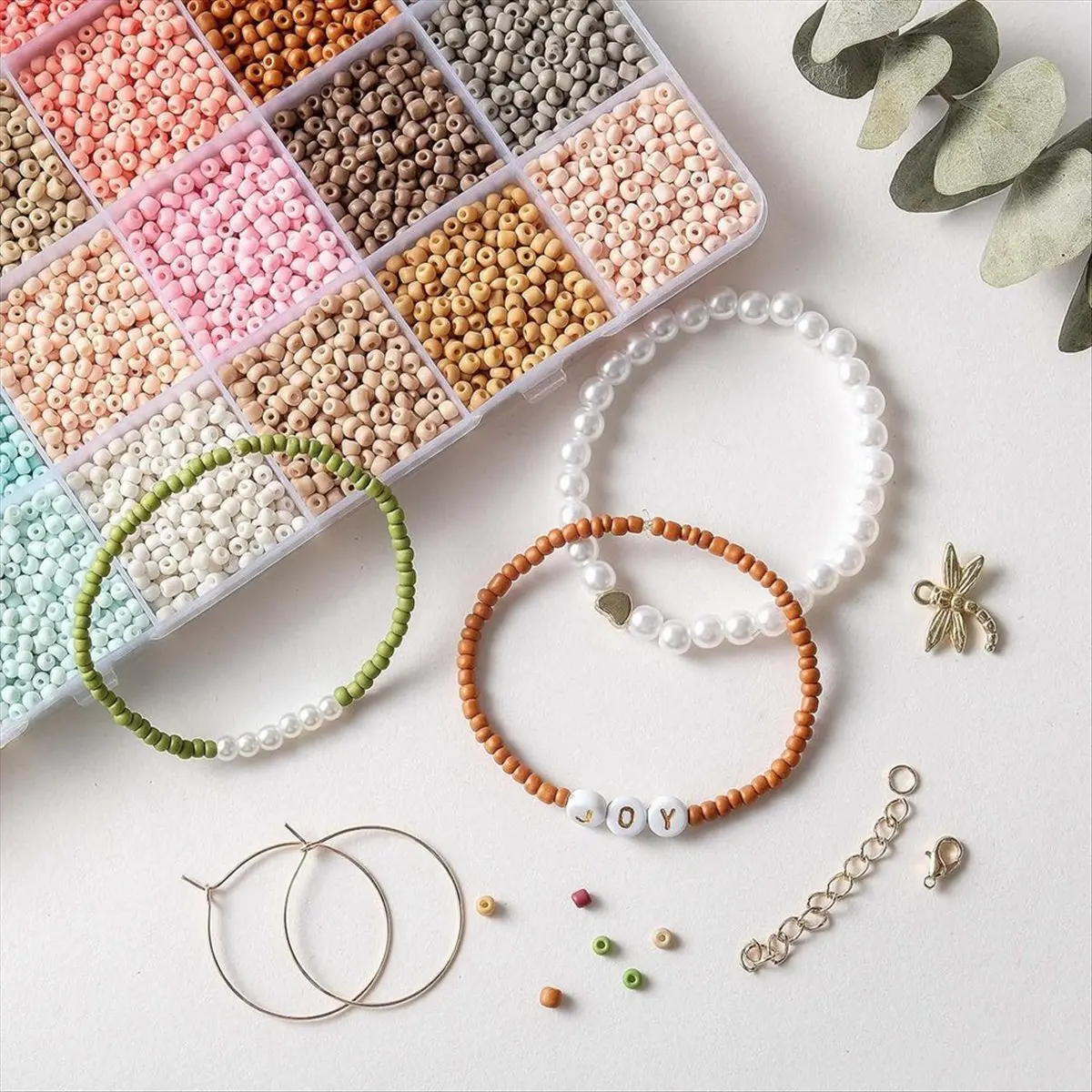 【EXCLUSIVE!】3mm Glass Seed Beads for Bracelet Making, 24 Color Beaded Bracelet Set, DIY Art Crafts for Ages 6-12 (Beads 3MM-A)