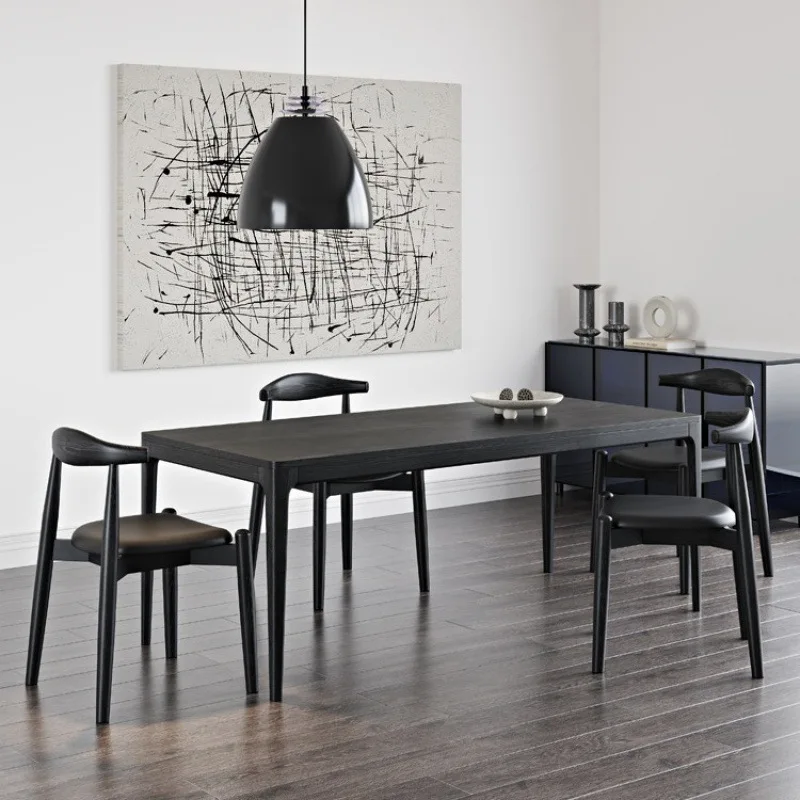 Log dining table Black rectangular desk Ash wood dining table Solid wood negotiation table