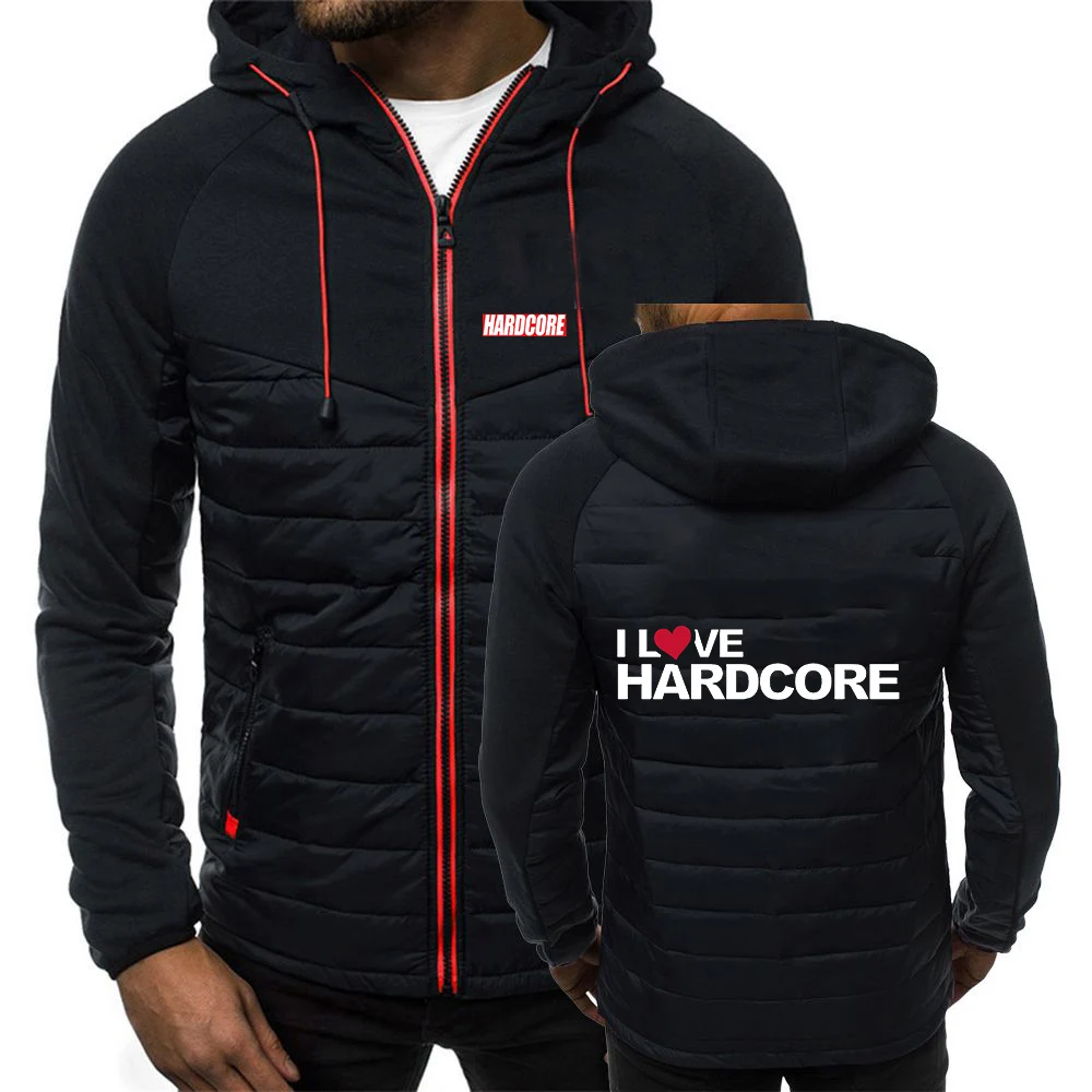 

HARDCORE Printed Mens Winter Zipper Hooded Jacket Cotton Padded Coat Slim Fit Thicken Warm Outwear Harajuku Comfortable Tops