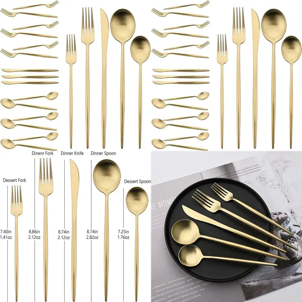 

18/10 Stainless Steel Flatware Set, 20-Piece Champagne Gold Cutlery for Serving and Dining
