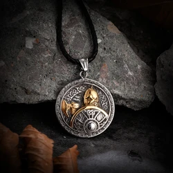 Retro Viking Spartan Warrior Axe Necklace Men Stainless Steel Gold Color Norse Scandinavian Helmet Shield Pendant Amulet Jewelry