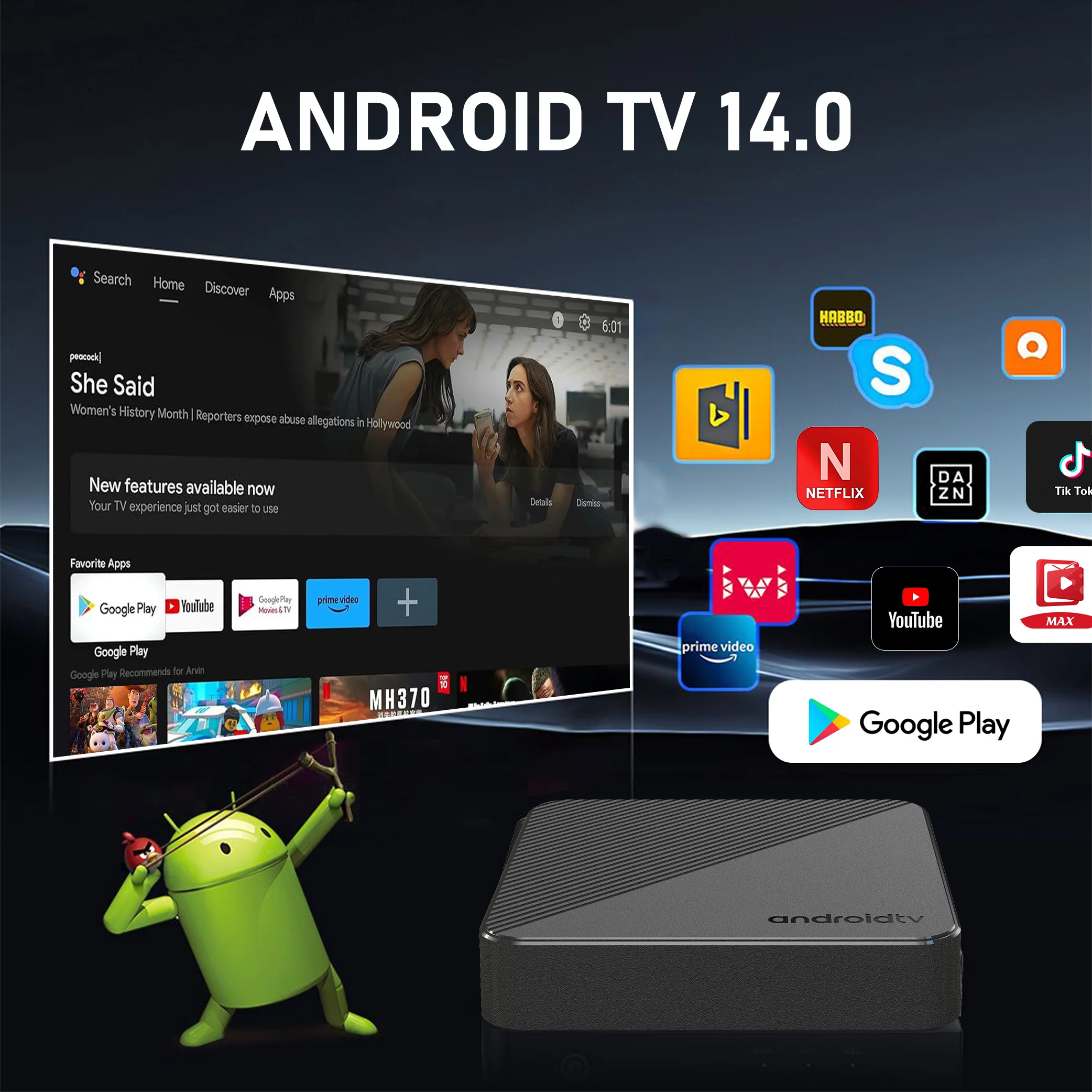 Android 14 Mortal T1S TV Box Wifi6 1000M Smart 4K Free Live TV Home theater AllwinnerH313 Streaming MediaGlobal Version Youtube