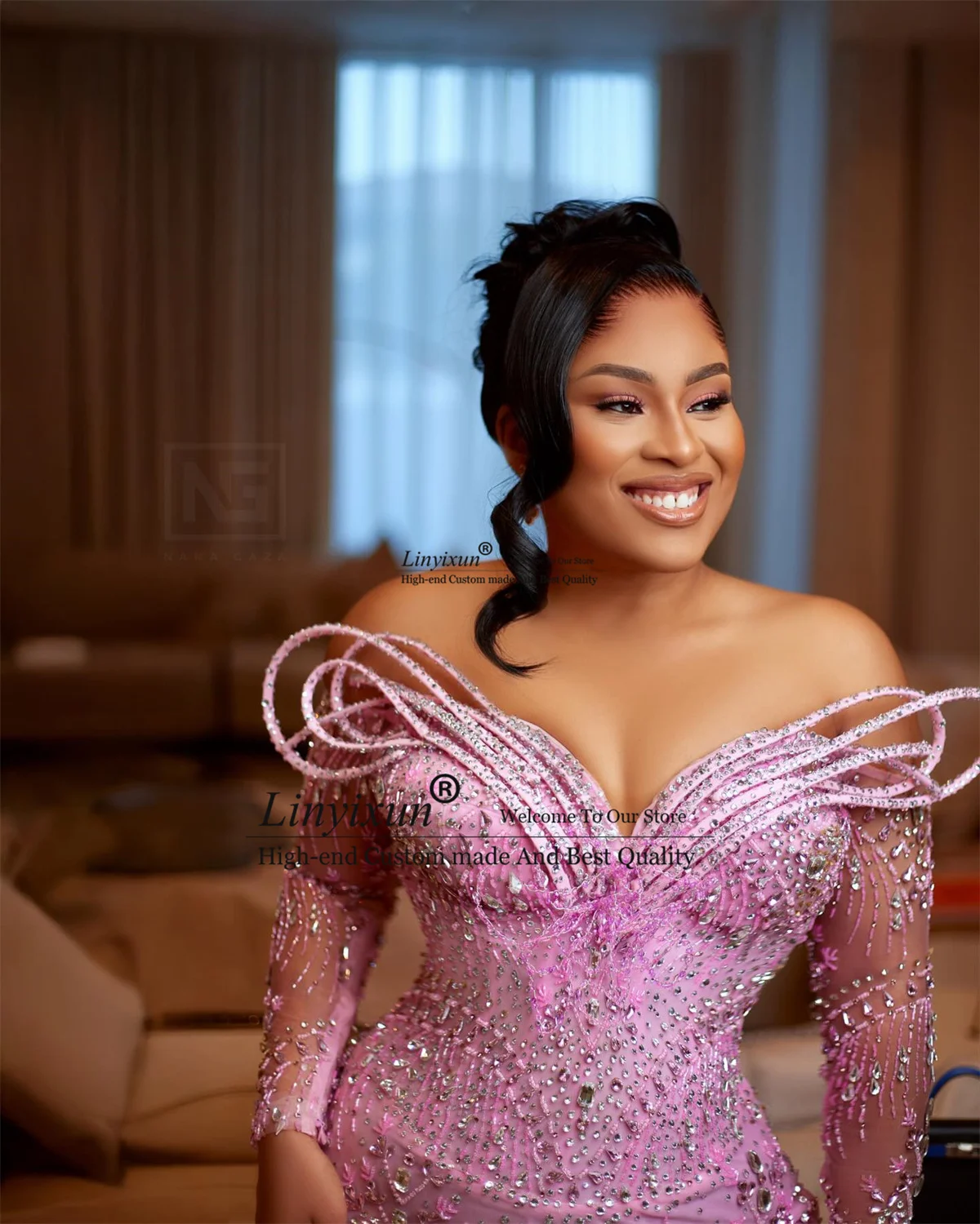 Stunning Crystals Sequins Prom Dresses Off Shoulder Aso Ebi Mermaid Evening Gowns Customized Long Wedding African Party Dress