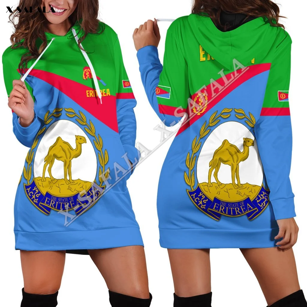 

Eritrea Africa Culture Flag Gift 3D Autumn Printed Slim Hoodies Dress Women Casual Wear Long Sleeve Hooded Sweatshirt Pullover 2