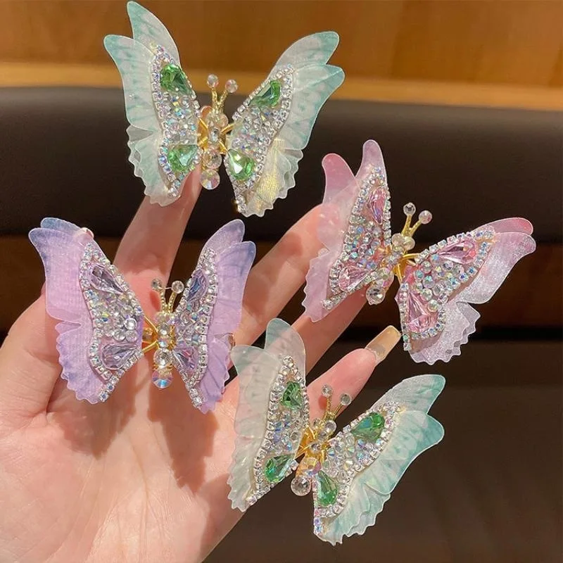 Moving Butterfly Hairpin Sweet Super Immortal Luxury Versatile Hairpin Broken Hair Sorting Clip Children Girls Birthday Gifts