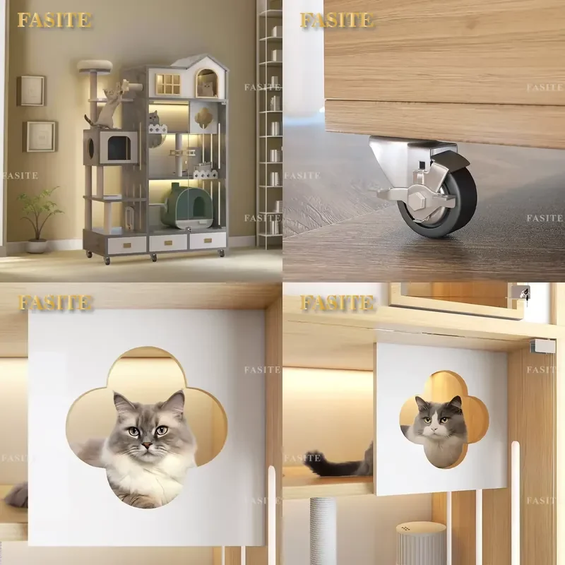 For Cat Wood Display Furniture Multi-functional Breeding House with Platform Comfortable Villa Suitable for Play and Rest