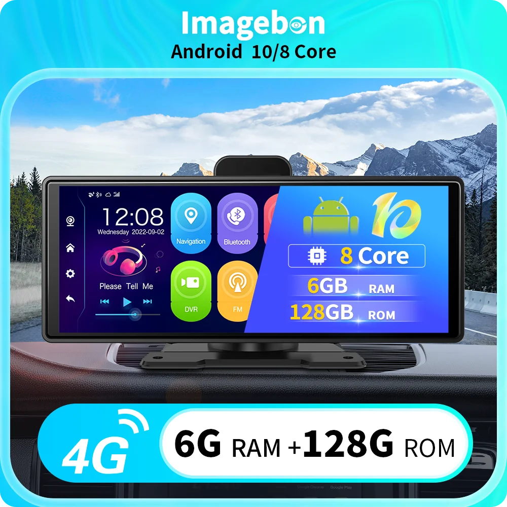 Imagebon M20 10.26'' 4G LTE Android 10 Car DVR 6+128G Wireless CarPlay Android Auto Dash Cam GPS Rearview Mirror Camera