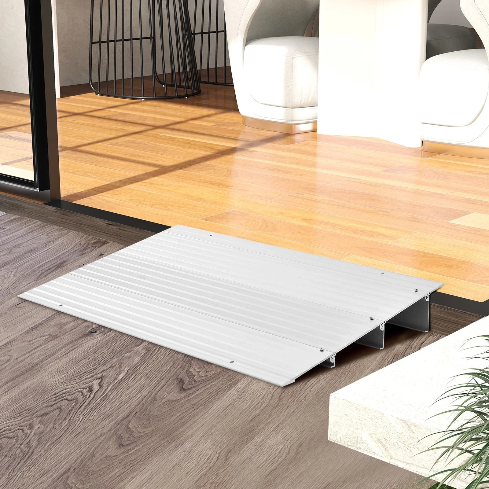 

3" Door Threshold Ramp Aluminum Adjustable Rise Entry Ramp for Wheelchair