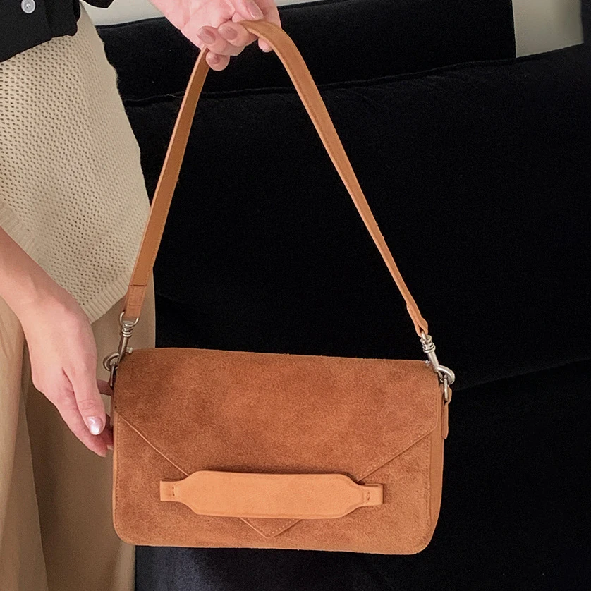 

First-layer cowhide envelope bag autumn winter new vintage suede small square bag fashion one-shoulder crossbody women's handbag