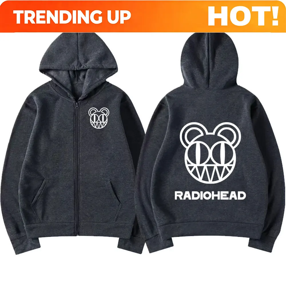 Sudadera con capucha con cremallera con logotipo de Rock Band Radiohead, sudadera con cremallera vintage a la moda para hombre, sudadera con capucha extragrande de estilo punk y hip hop, chaqueta, ropa de abrigo