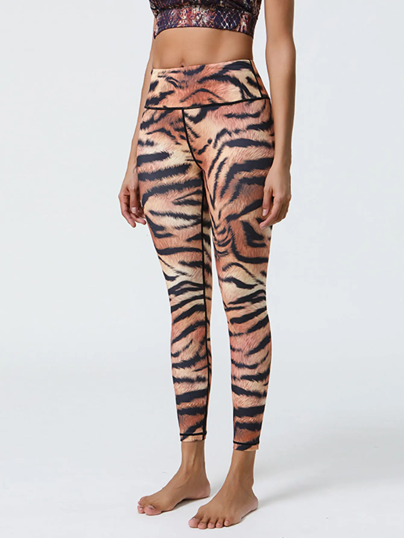 여성용 하이웨이스트 슬림핏 레깅스 풀 프린트 캐주얼 스포츠 바지 가을 겨울 일상복 패셔너블 베이직